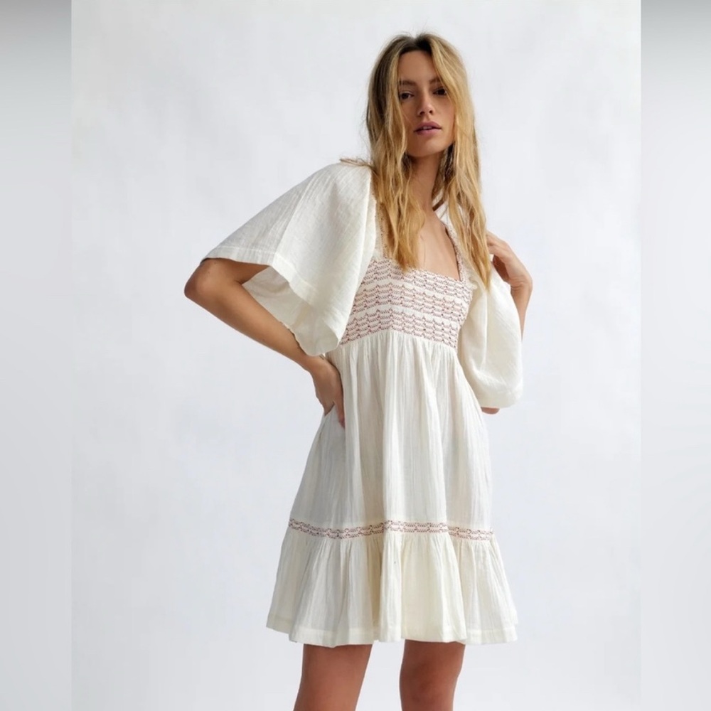 Free People Easy to Love Mini Dress Smocked Cute Romantic Babydoll XS